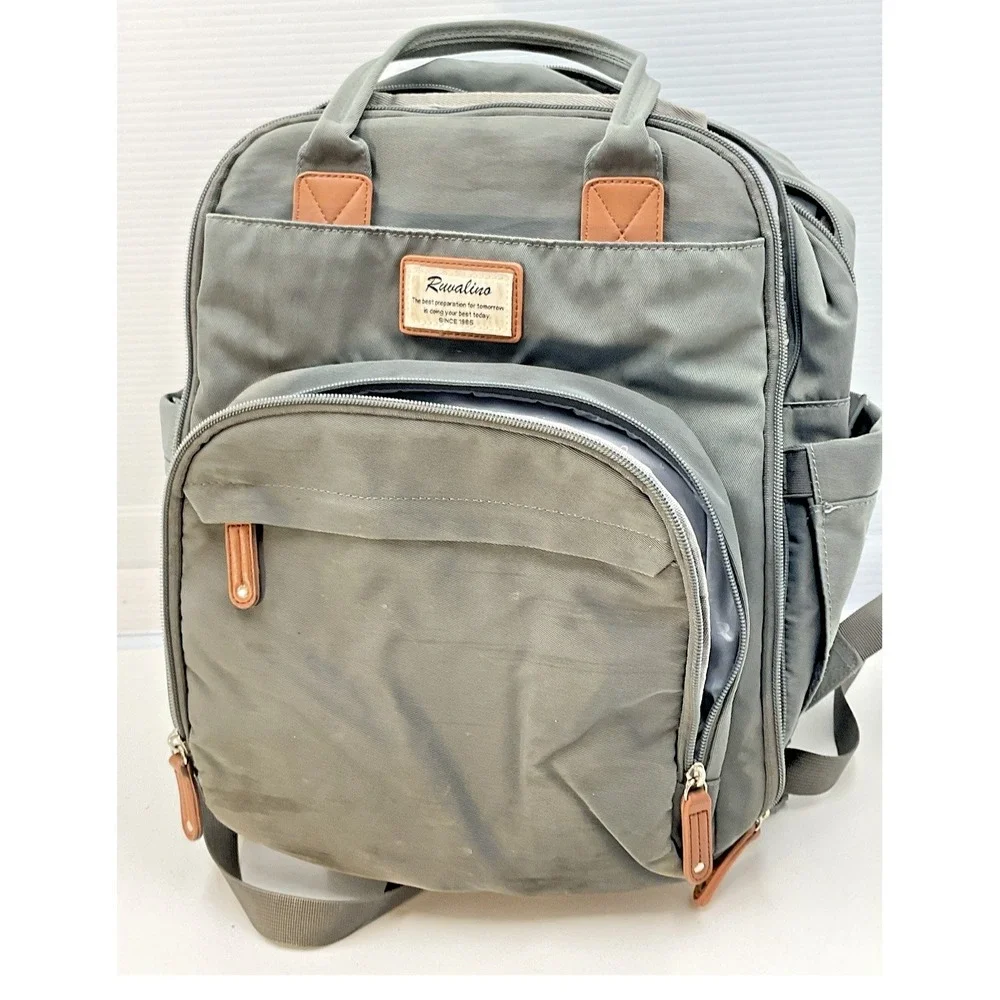 RUVALINO Diaper Bag Backpack Gray Large‎ with Changing Pad